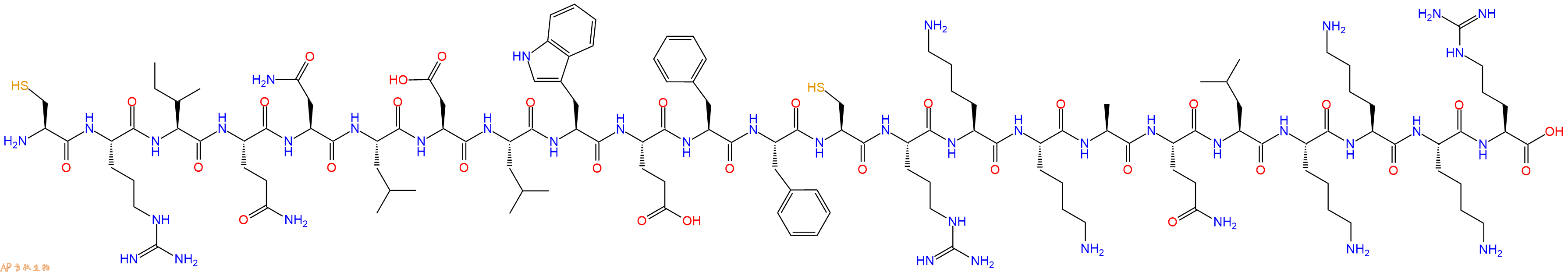 专肽生物产品H2N-Cys-Arg-Ile-Gln-Asn-Leu-Asp-Leu-Trp-Glu-Phe-Phe-Cys-Arg-Lys-Lys-Ala-Gln-Leu-Lys-Lys-Lys-Arg-OH