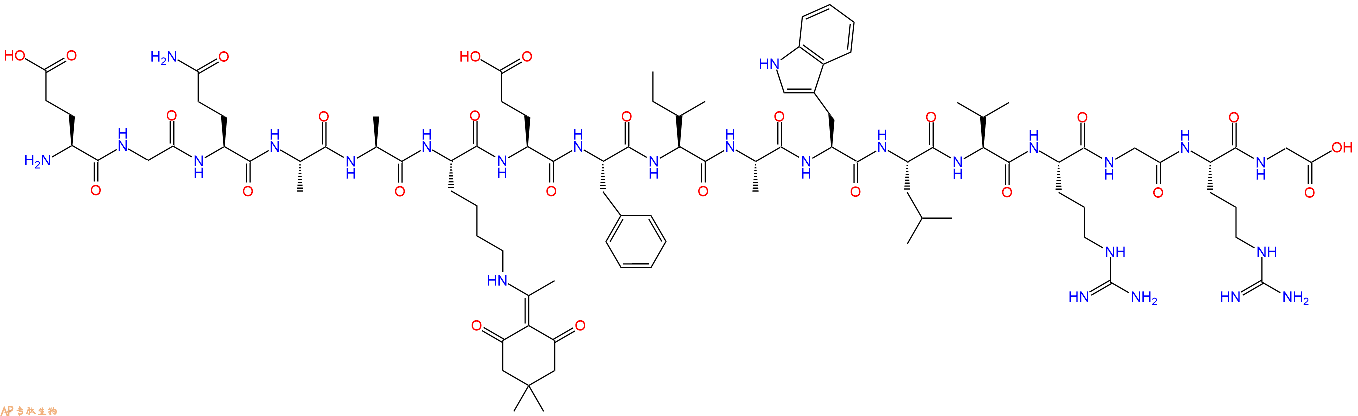 专肽生物产品H2N-Glu-Gly-Gln-Ala-Ala-Lys(Dde)-Glu-Phe-Ile-Ala-Trp-Leu-Val-Arg-Gly-Arg-Gly-OH