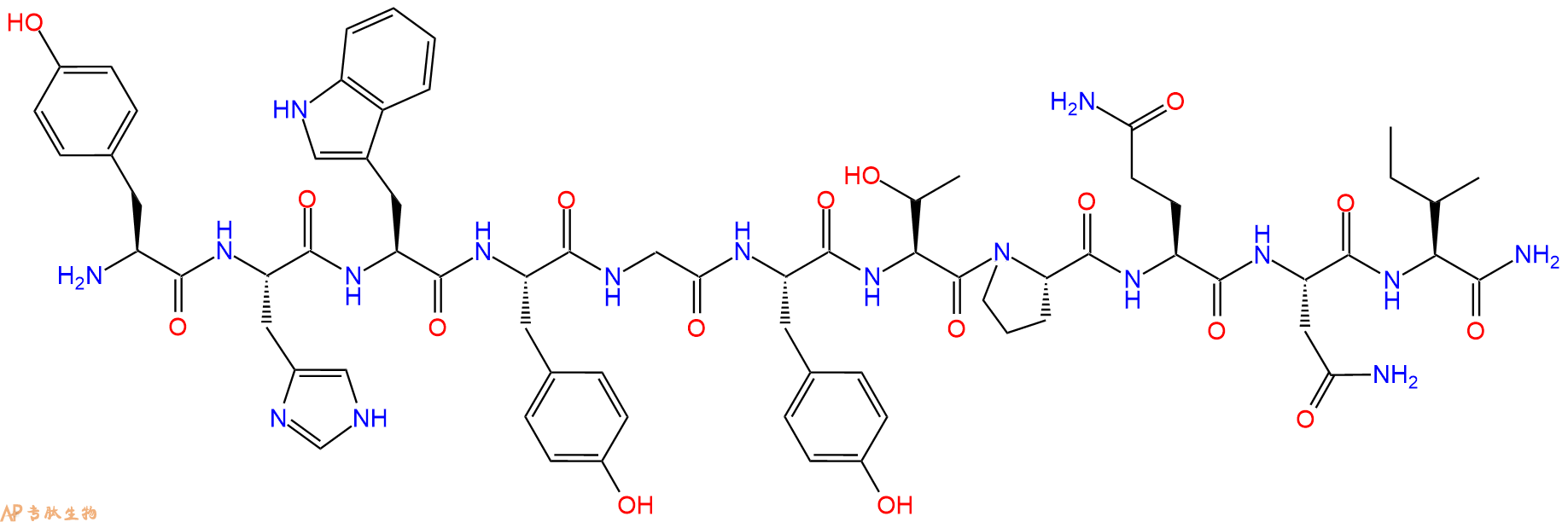 专肽生物产品H2N-Tyr-His-Trp-Tyr-Gly-Tyr-Thr-Pro-Gln-Asn-Ile-NH2