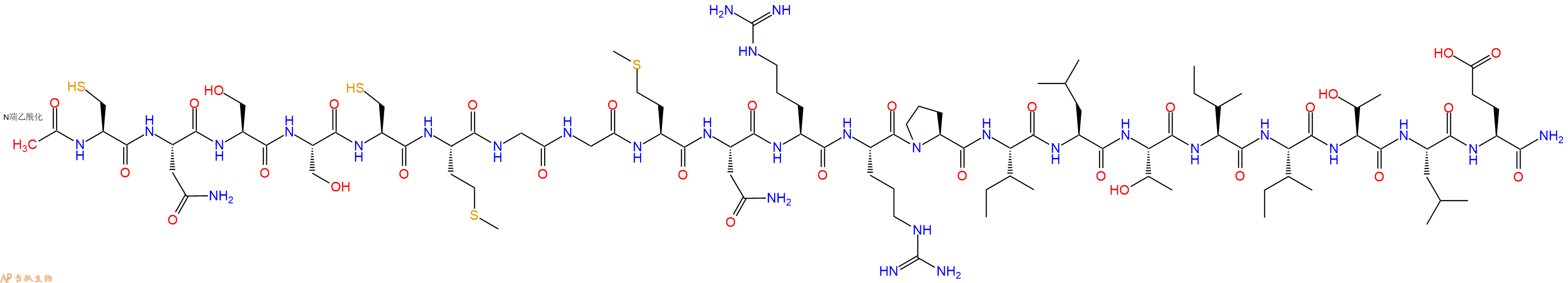 专肽生物产品Ac-Cys-Asn-Ser-Ser-Cys-Met-Gly-Gly-Met-Asn-Arg-Arg-Pro-Ile-Leu-Thr-Ile-Ile-Thr-Leu-Glu-NH2