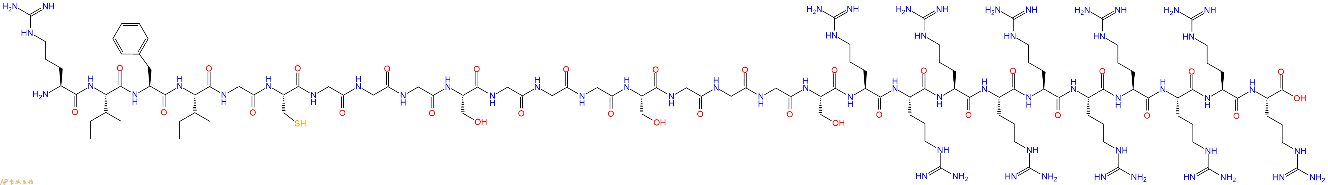 专肽生物产品H2N-Arg-Ile-Phe-Ile-Gly-Cys-Gly-Gly-Gly-Ser-Gly-Gly-Gly-Ser-Gly-Gly-Gly-Ser-Arg-Arg-Arg-Arg-Arg-Arg-Arg-Arg-Arg-Arg-OH