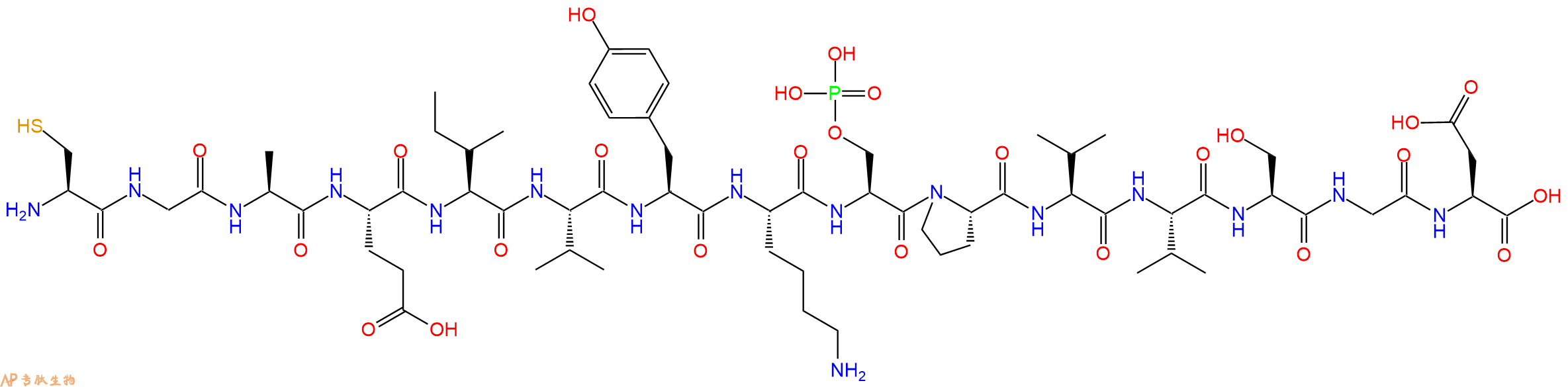 专肽生物产品H2N-Cys-Gly-Ala-Glu-Ile-Val-Tyr-Lys-Ser(PO3H2)-Pro-Val-Val-Ser-Gly-Asp-OH