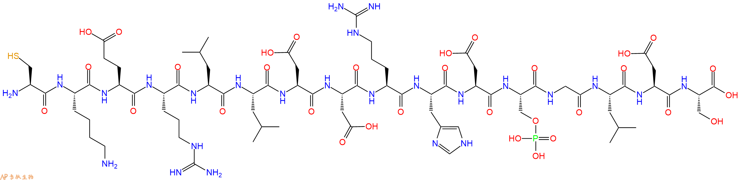 专肽生物产品H2N-Cys-Lys-Glu-Arg-Leu-Leu-Asp-Asp-Arg-His-Asp-Ser(PO3H2)-Gly-Leu-Asp-Ser-OH