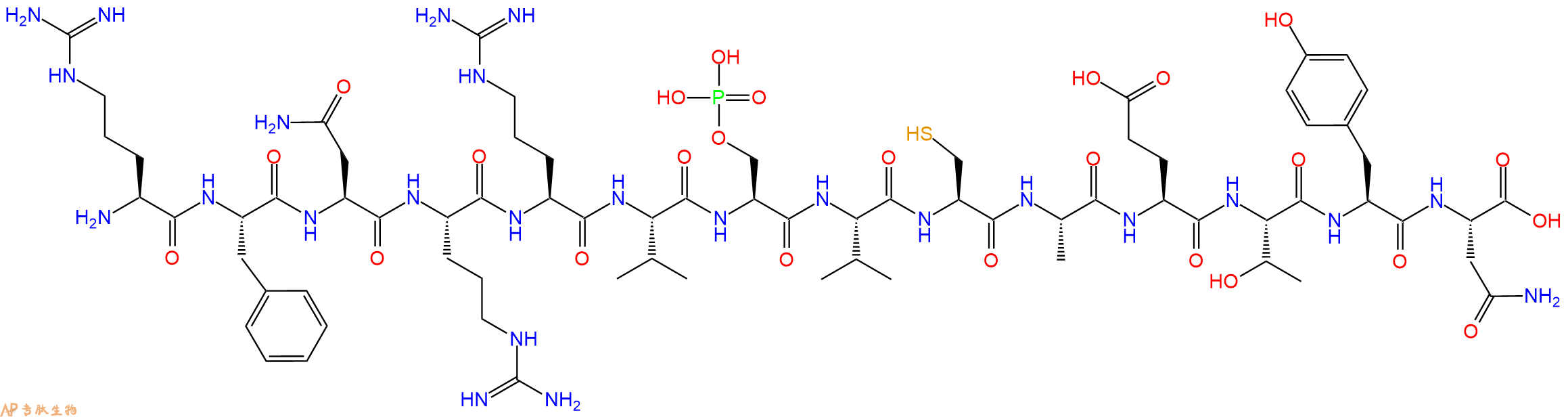 专肽生物产品H2N-Arg-Phe-Asn-Arg-Arg-Val-Ser(PO3H2)-Val-Cys-Ala-Glu-Thr-Tyr-Asn-OH