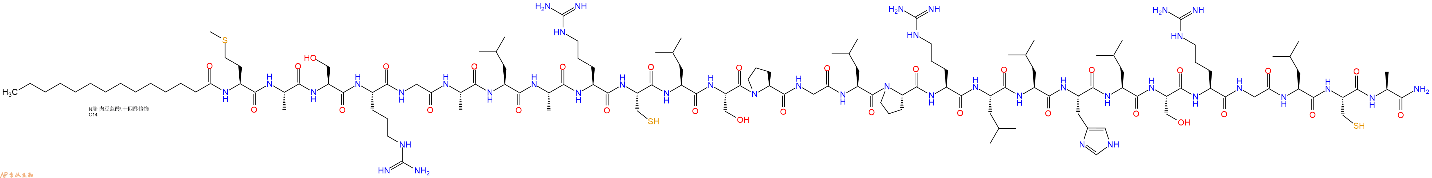 专肽生物产品Myristicacid-Met-Ala-Ser-Arg-Gly-Ala-Leu-Ala-Arg-Cys-Leu-Ser-Pro-Gly-Leu-Pro-Arg-Leu-Leu-His-Leu-Ser-Arg-Gly-Leu-Cys-Ala-NH2