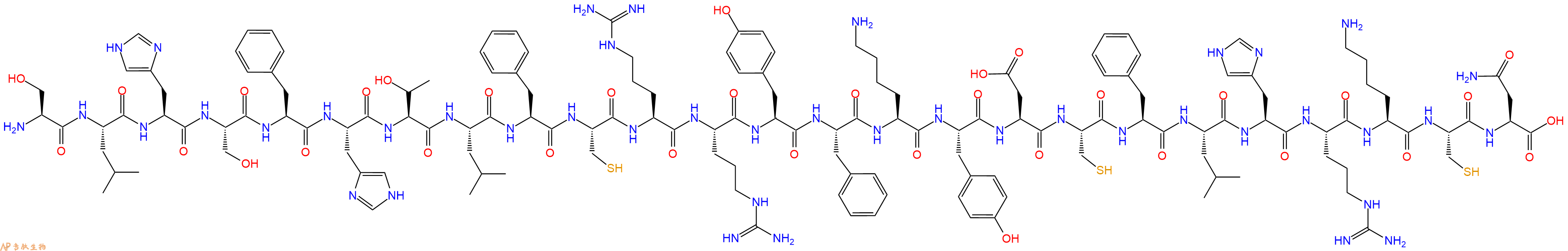 专肽生物产品H2N-Ser-Leu-His-Ser-Phe-His-Thr-Leu-Phe-Cys-Arg-Arg-Tyr-Phe-Lys-Tyr-Asp-Cys-Phe-Leu-His-Arg-Lys-Cys-Asn-OH