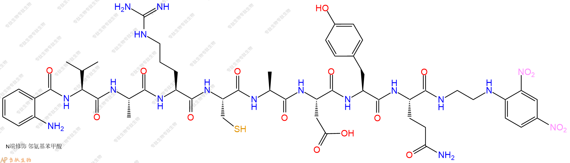 专肽生物产品Abz-Val-Ala-Arg-Cys-Ala-Asp-Tyr-Gln-EDDnp
