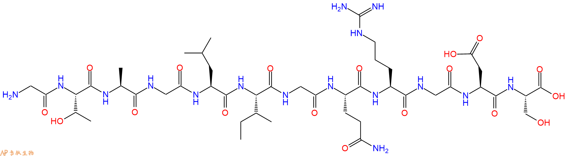 专肽生物产品H2N-Gly-Thr-Ala-Gly-Leu-Ile-Gly-Gln-Arg-Gly-Asp-Ser-OH