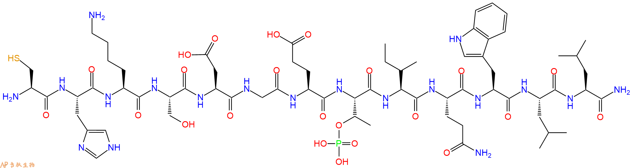专肽生物产品H2N-Cys-His-Lys-Ser-Asp-Gly-Glu-pThr-Ile-Gln-Trp-Leu-Leu-NH2