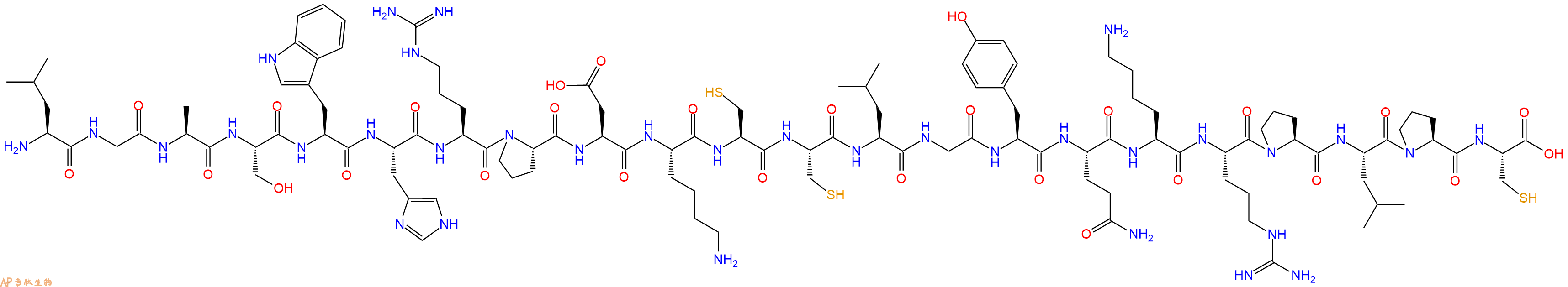 专肽生物产品H2N-Leu-Gly-Ala-Ser-Trp-His-Arg-Pro-Asp-Lys-Cys-Cys-Leu-Gly-Tyr-Gln-Lys-Arg-Pro-Leu-Pro-Cys-OH
