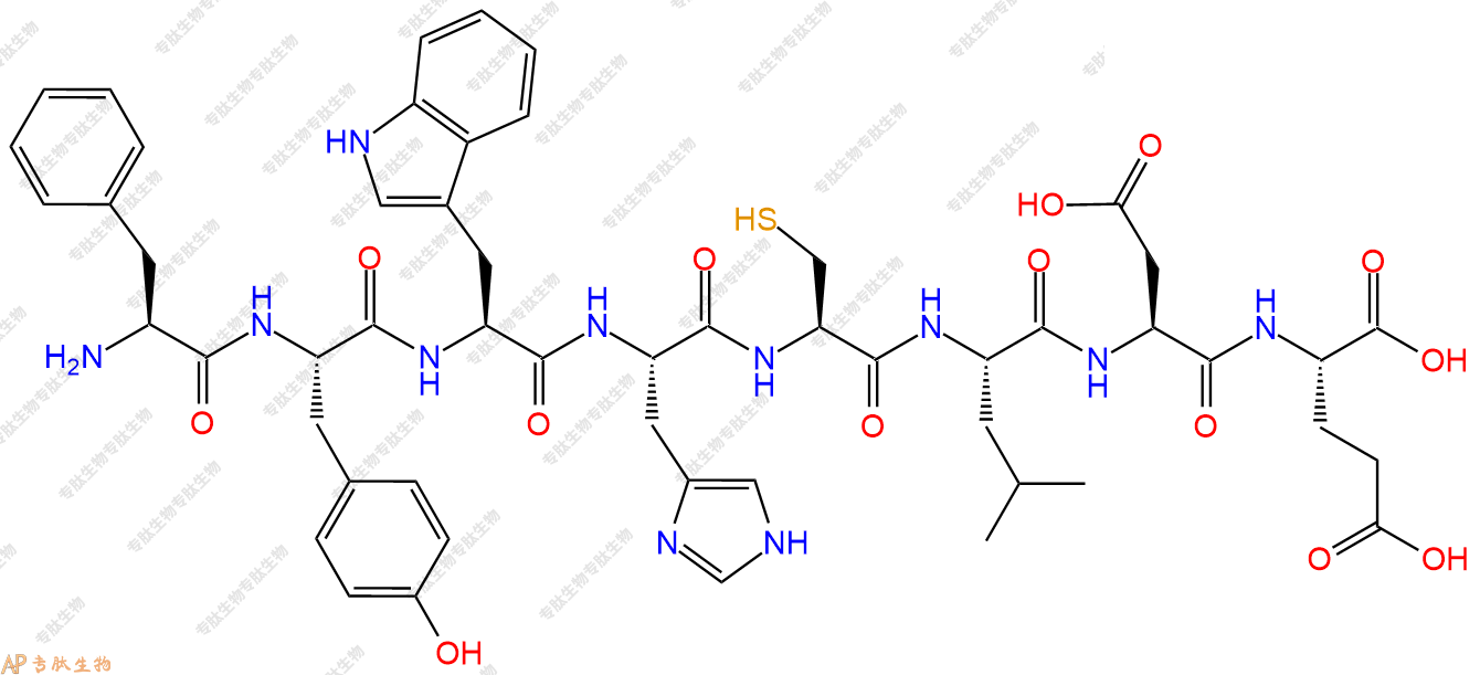 专肽生物产品H2N-Phe-Tyr-Trp-His-Cys-Leu-Asp-Glu-OH