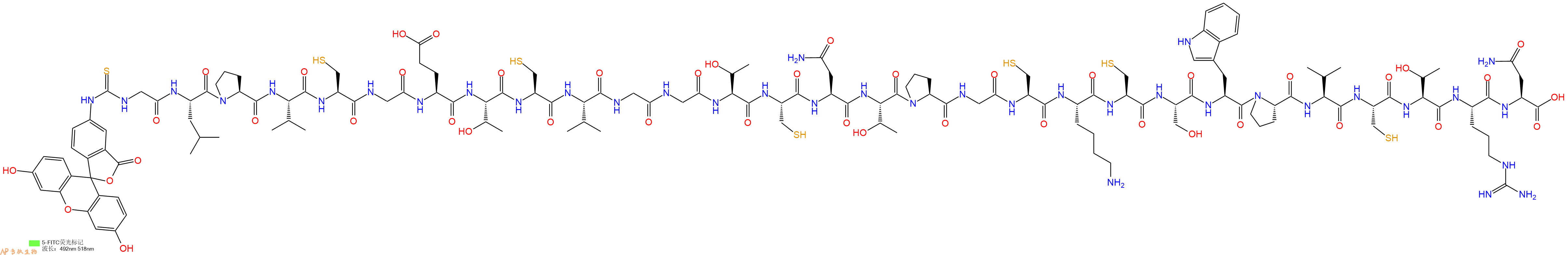 专肽生物产品5FITC-Gly-Leu-Pro-Val-Cys-Gly-Glu-Thr-Cys-Val-Gly-Gly-Thr-Cys-Asn-Thr-Pro-Gly-Cys-Lys-Cys-Ser-Trp-Pro-Val-Cys-Thr-Arg-Asn-OH