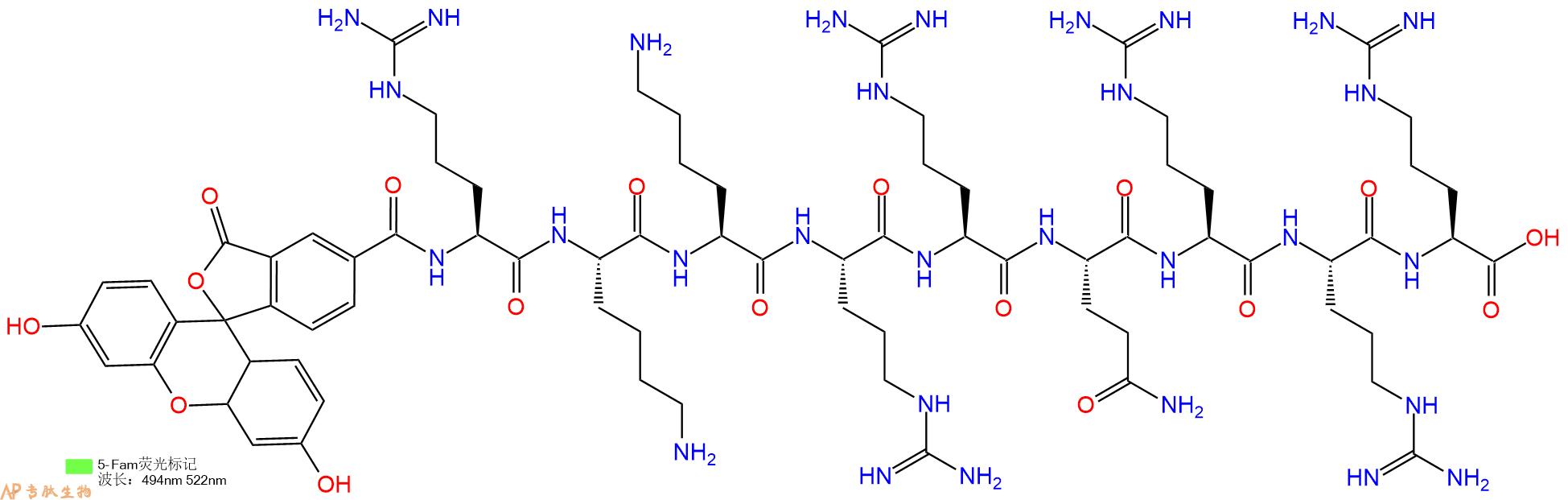 专肽生物产品5FAM-Arg-Lys-Lys-Arg-Arg-Gln-Arg-Arg-Arg-OH
