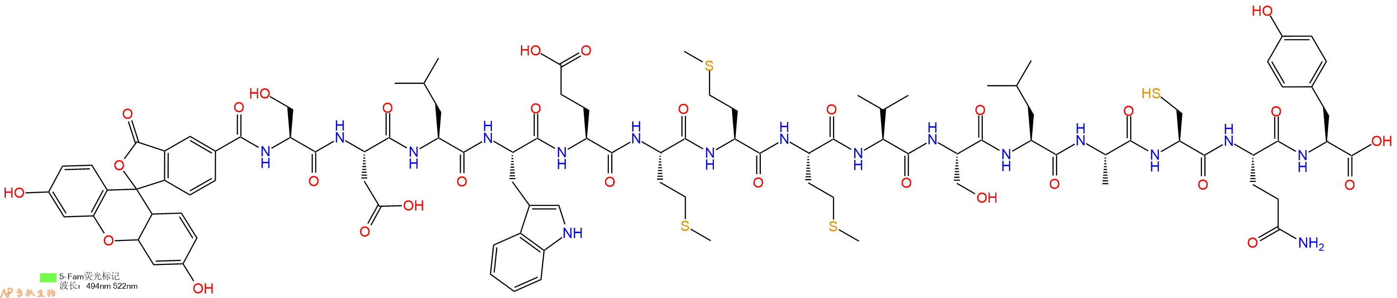专肽生物产品5FAM-Ser-Asp-Leu-Trp-Glu-Met-Met-Met-Val-Ser-Leu-Ala-Cys-Gln-Tyr-OH