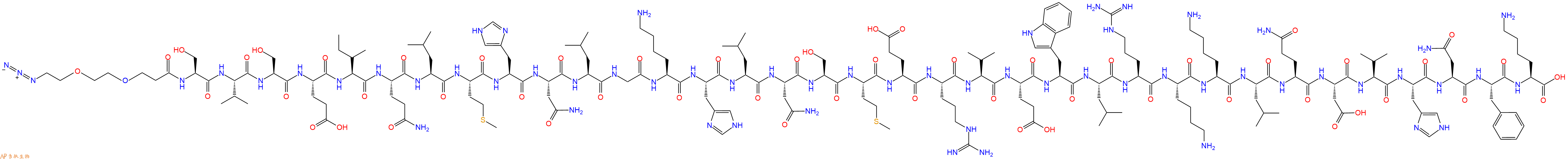 专肽生物产品Azido-PEG2-CH2CH2CO-Ser-Val-Ser-Glu-Ile-Gln-Leu-Met-His-Asn-Leu-Gly-Lys-His-Leu-Asn-Ser-Met-Glu-Arg-Val-Glu-Trp-Leu-Arg-Lys-Lys-Leu-Gln-Asp-Val-His-Asn-Phe-Lys