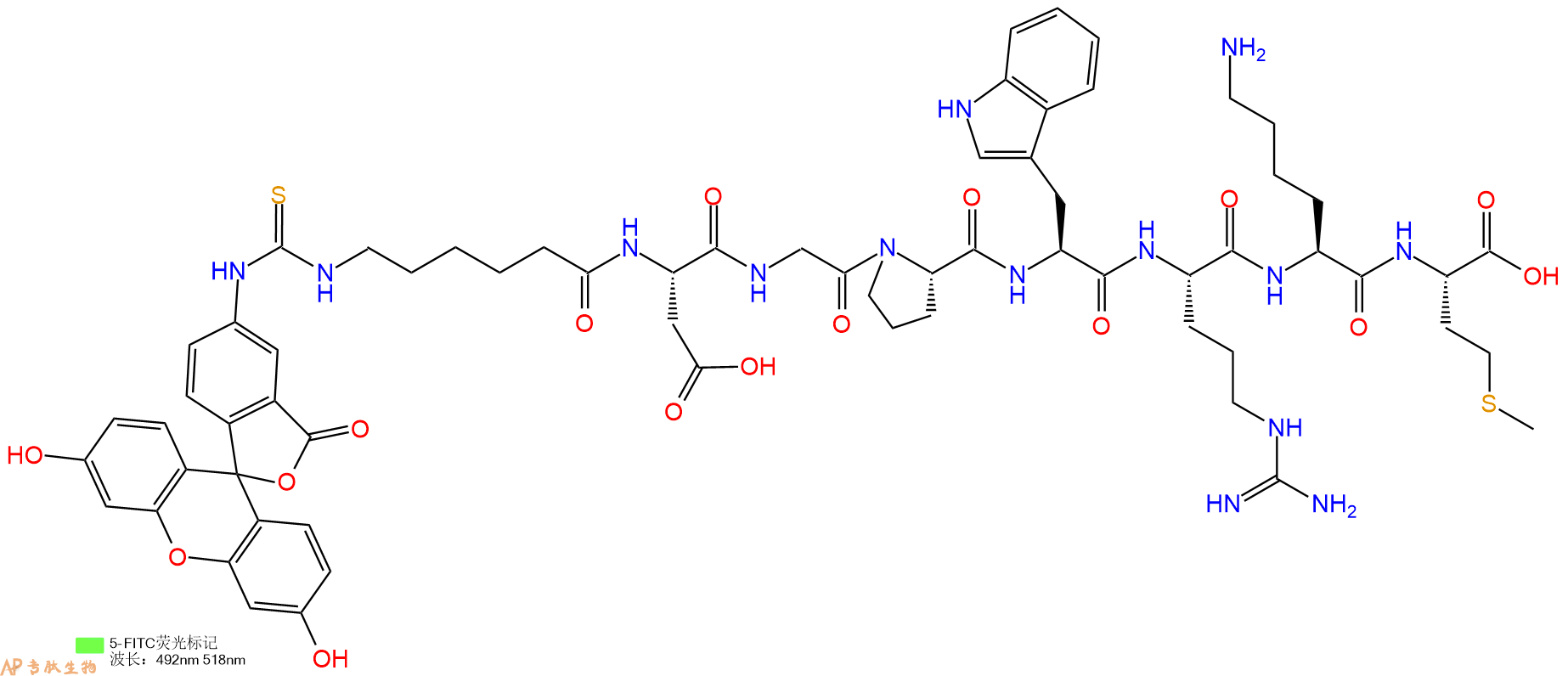 专肽生物产品5FITC-Ahx-Asp-Gly-Pro-Trp-Arg-Lys-Met-OH