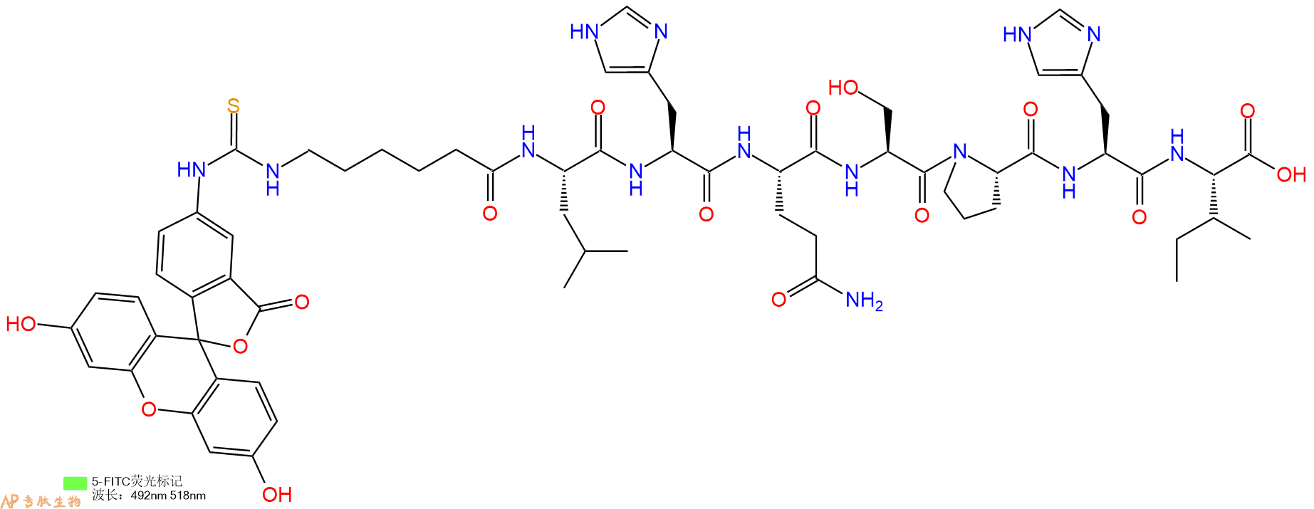 专肽生物产品5FITC-Ahx-Leu-His-Gln-Ser-Pro-His-Ile-OH