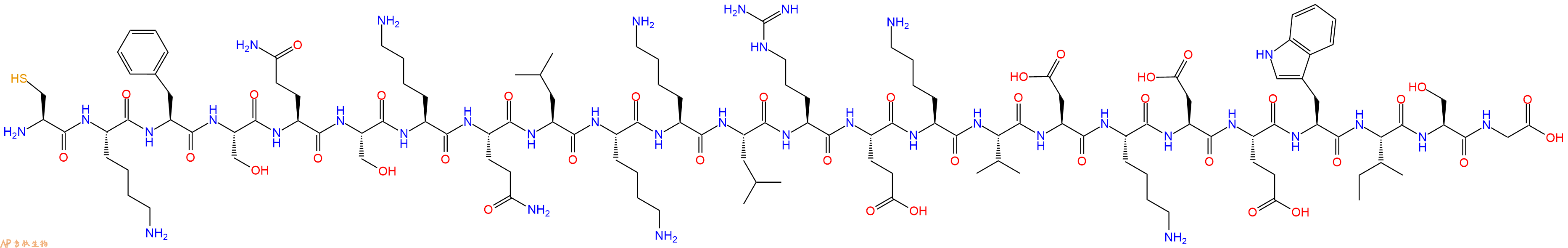专肽生物产品H2N-Cys-Lys-Phe-Ser-Gln-Ser-Lys-Gln-Leu-Lys-Lys-Leu-Arg-Glu-Lys-Val-Asp-Lys-Asp-Glu-Trp-Ile-Ser-Gly-OH
