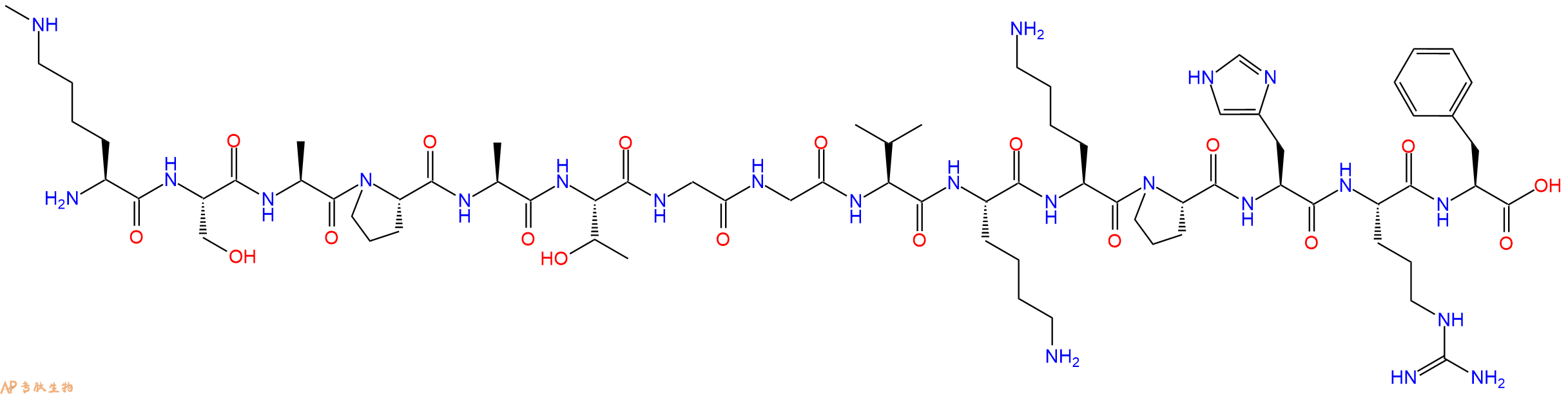 专肽生物产品H2N-Lys(Me)-Ser-Ala-Pro-Ala-Thr-Gly-Gly-Val-Lys-Lys-Pro-His-Arg-Phe-OH