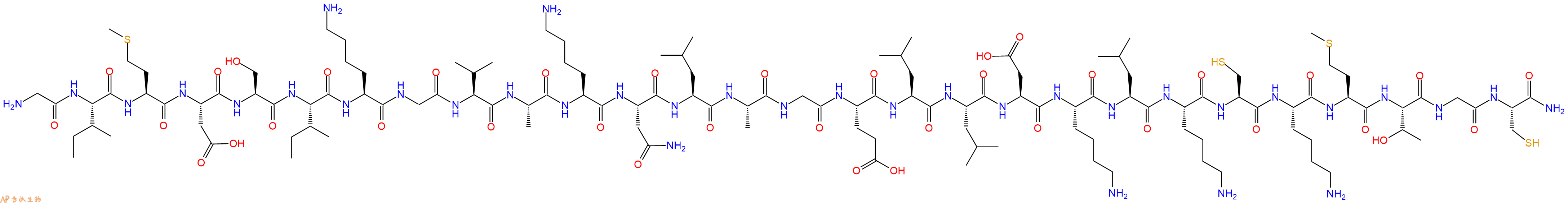 专肽生物产品H2N-Gly-Ile-Met-Asp-Ser-Ile-Lys-Gly-Val-Ala-Lys-Asn-Leu-Ala-Gly-Glu-Leu-Leu-Asp-Lys-Leu-Lys-Cys-Lys-Met-Thr-Gly-Cys-NH2