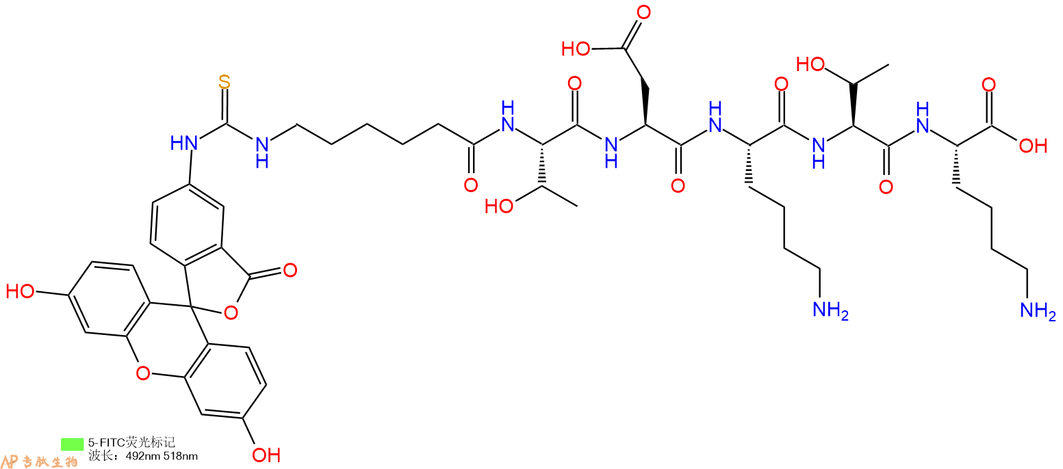 专肽生物产品5FITC-Ahx-Thr-Asp-Lys-Thr-Lys-OH
