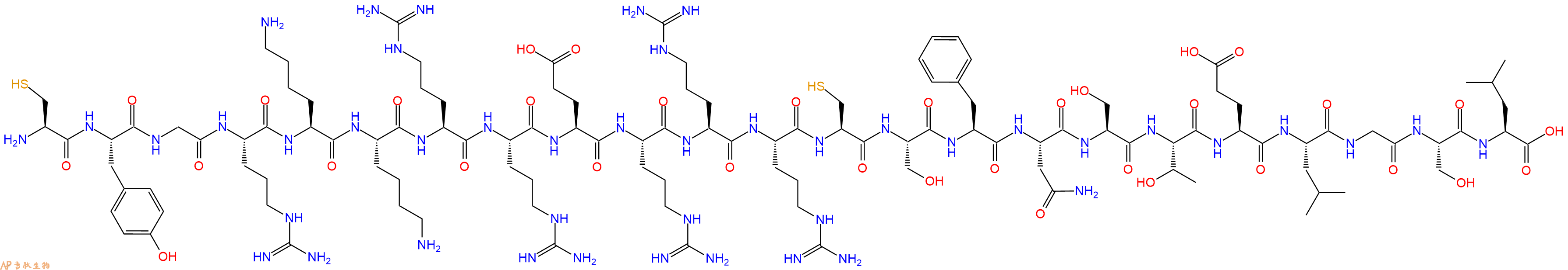 专肽生物产品H2N-Cys-Tyr-Gly-Arg-Lys-Lys-Arg-Arg-Glu-Arg-Arg-Arg-Cys-Ser-Phe-Asn-Ser-Thr-Glu-Leu-Gly-Ser-Leu-OH