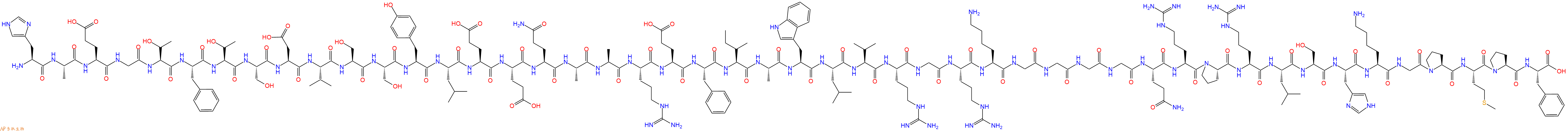 专肽生物产品H2N-His-Ala-Glu-Gly-Thr-Phe-Thr-Ser-Asp-Val-Ser-Ser-Tyr-Leu-Glu-Glu-Gln-Ala-Ala-Arg-Glu-Phe-Ile-Ala-Trp-Leu-Val-Arg-Gly-Arg-Lys-Gly-Gly-Gly-Gly-Gln-Arg-Pro-Arg-Leu-Ser-His-Lys-Gly-Pro-Met-Pro-Phe-OH