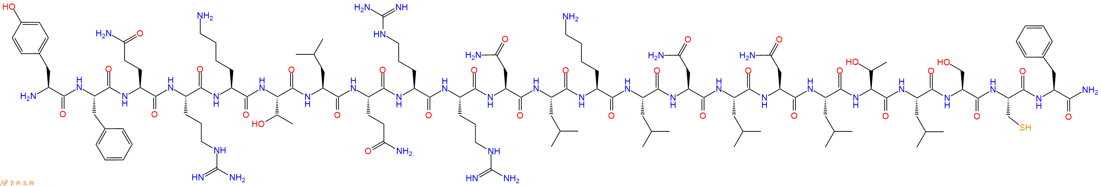 专肽生物产品H2N-Tyr-Phe-Gln-Arg-Lys-Thr-Leu-Gln-Arg-Arg-Asn-Leu-Lys-Leu-Asn-Leu-Asn-Leu-Thr-Leu-Ser-Cys-Phe-NH2