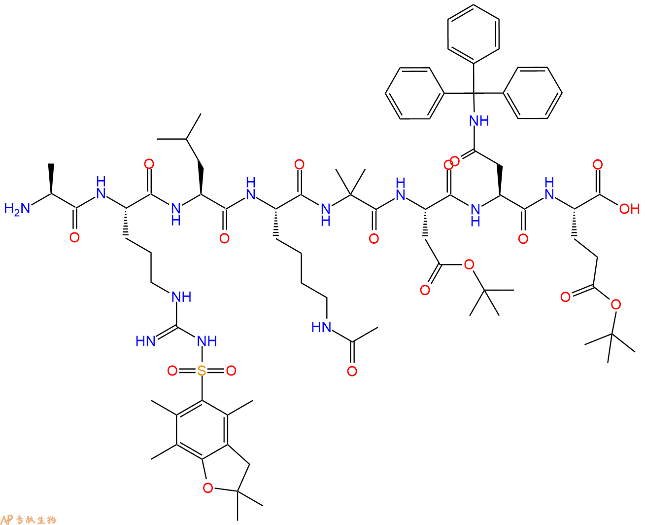 专肽生物产品H2N-Ala-Arg(Pbf)-Leu-Lys(Ac)-Aib-Asp(OtBu)-Asn(Trt)-Glu(OtBu)-OH