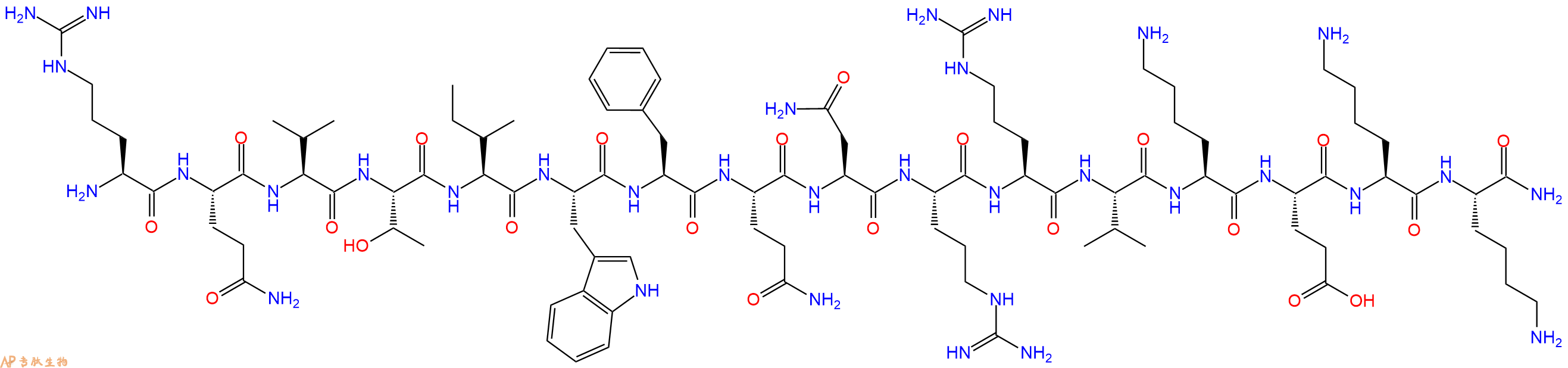 专肽生物产品H2N-Arg-Gln-Val-Thr-Ile-Trp-Phe-Gln-Asn-Arg-Arg-Val-Lys-Glu-Lys-Lys-NH2