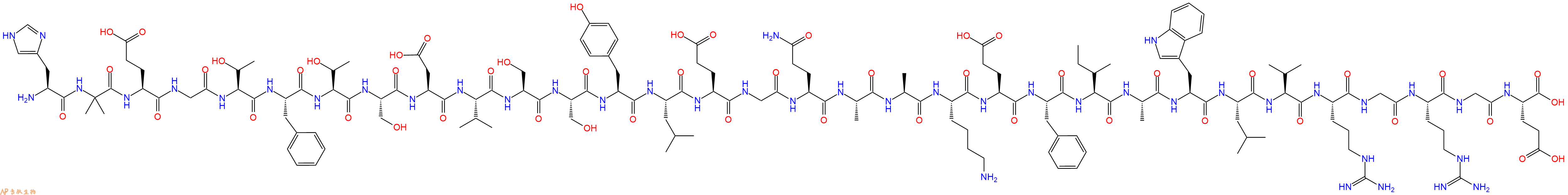 专肽生物产品H2N-His-Aib-Glu-Gly-Thr-Phe-Thr-Ser-Asp-Val-Ser-Ser-Tyr-Leu-Glu-Gly-Gln-Ala-Ala-Lys-Glu-Phe-Ile-Ala-Trp-Leu-Val-Arg-Gly-Arg-Gly-Glu-OH