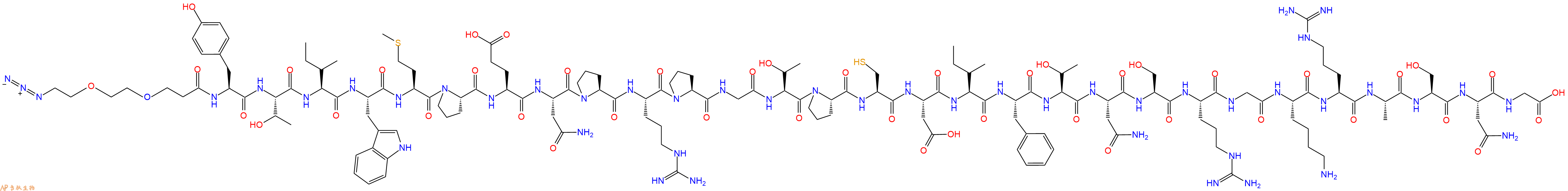 专肽生物产品Azido-PEG2-CH2CH2CO-Tyr-Thr-Ile-Trp-Met-Pro-Glu-Asn-Pro-Arg-Pro-Gly-Thr-Pro-Cys-Asp-Ile-Phe-Thr-Asn-Ser-Arg-Gly-Lys-Arg-Ala-Ser-Asn-Gly