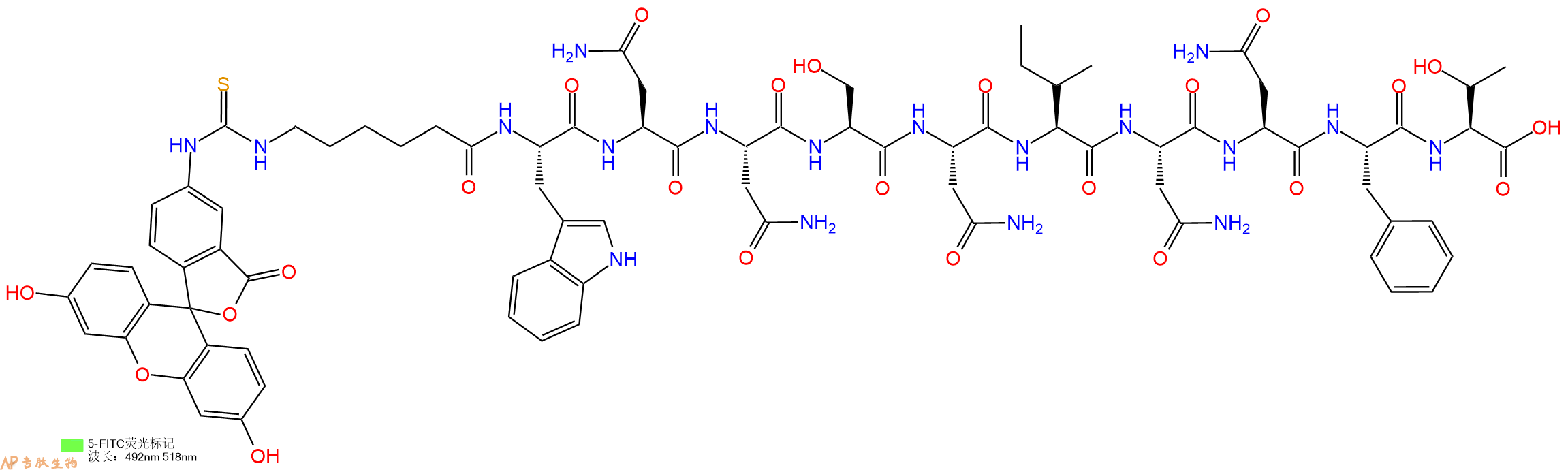 专肽生物产品5FITC-Ahx-Trp-Asn-Asn-Ser-Asn-Ile-Asn-Asn-Phe-Thr-OH