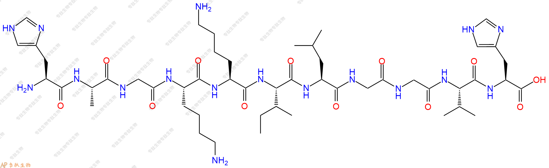 专肽生物产品H2N-His-Ala-Gly-Lys-Lys-Ile-Leu-Gly-Gly-Val-His-OH