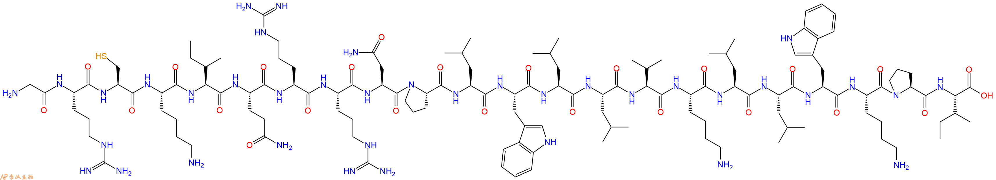 专肽生物产品H2N-Gly-Arg-Cys-Lys-Ile-Gln-Arg-Arg-Asn-Pro-Leu-Trp-Leu-Leu-Val-Lys-Leu-Leu-Trp-Lys-Pro-Ile-OH