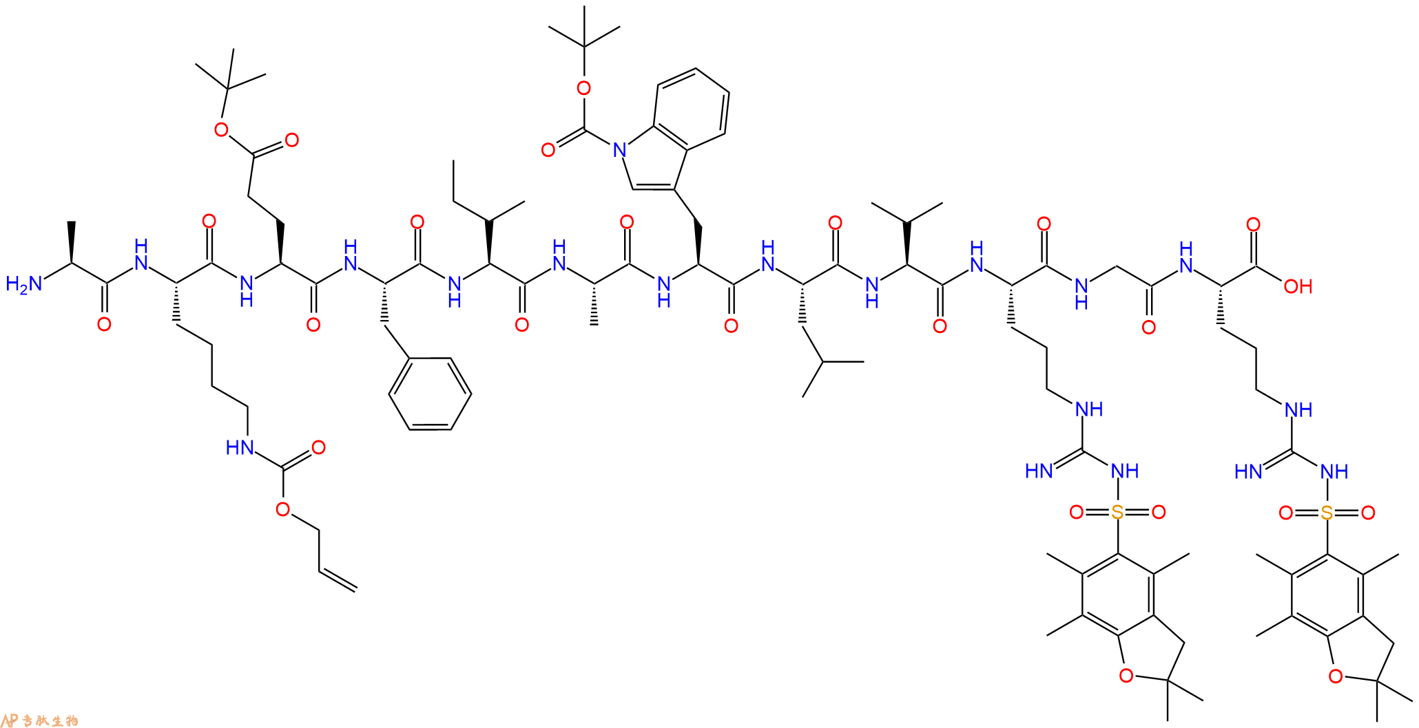 专肽生物产品H2N-Ala-Lys(Alloc)-Glu(OtBu)-Phe-Ile-Ala-Trp(Boc)-Leu-Val-Arg(Pbf)-Gly-Arg(Pbf)-OH