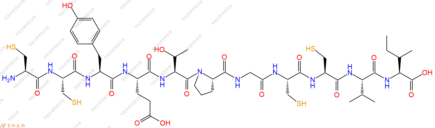 专肽生物产品H2N-Cys-Cys-Tyr-Glu-Thr-Pro-Gly-Cys-Cys-Val-Ile-OH