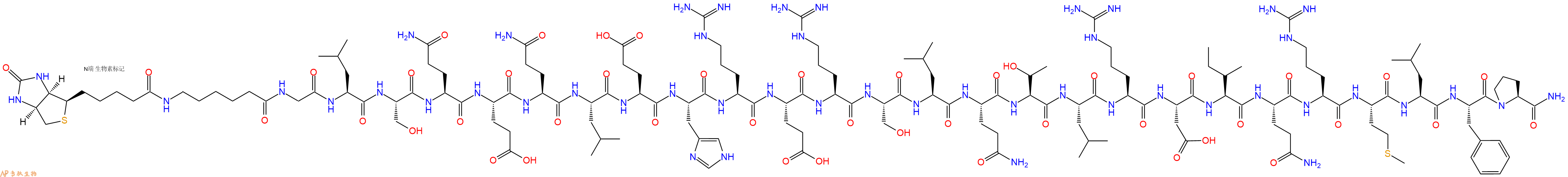 专肽生物产品Biotinyl-Ahx-Gly-Leu-Ser-Gln-Glu-Gln-Leu-Glu-His-Arg-Glu-Arg-Ser-Leu-Gln-Thr-Leu-Arg-Asp-Ile-Gln-Arg-Met-Leu-Phe-Pro-NH2