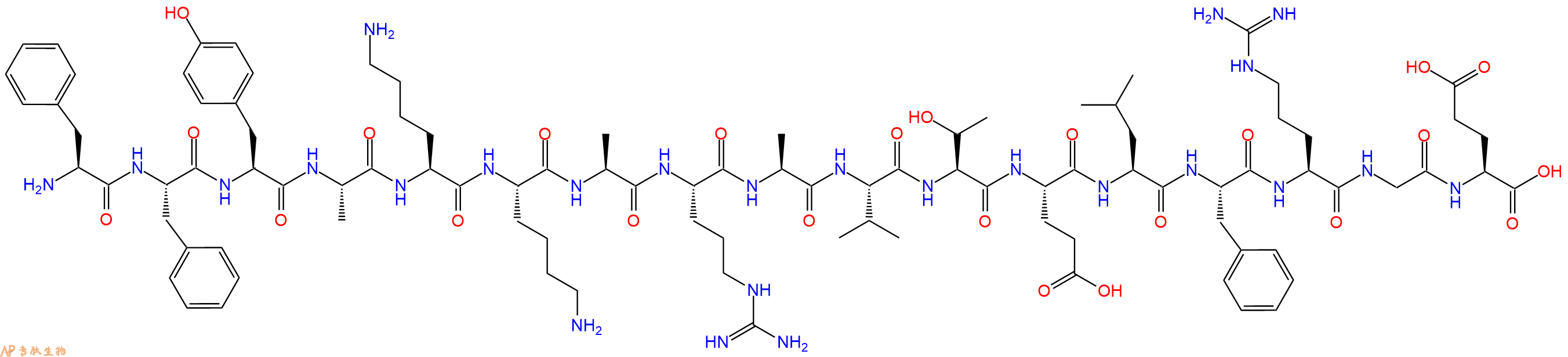 专肽生物产品H2N-Phe-Phe-Tyr-Ala-Lys-Lys-Ala-Arg-Ala-Val-Thr-Glu-Leu-Phe-Arg-Gly-Glu-OH