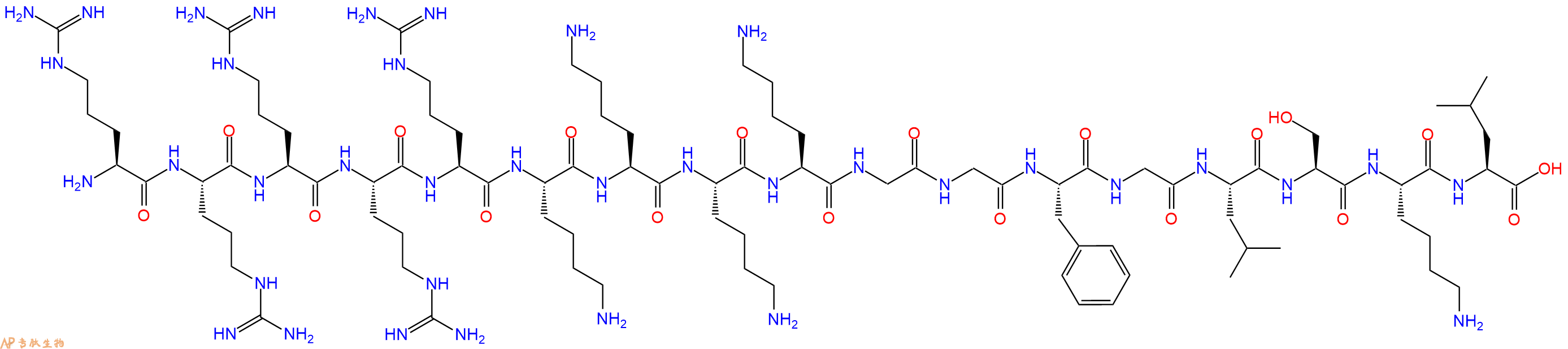 专肽生物产品H2N-Arg-Arg-Arg-Arg-Arg-Lys-Lys-Lys-Lys-Gly-Gly-Phe-Gly-Leu-Ser-Lys-Leu-OH