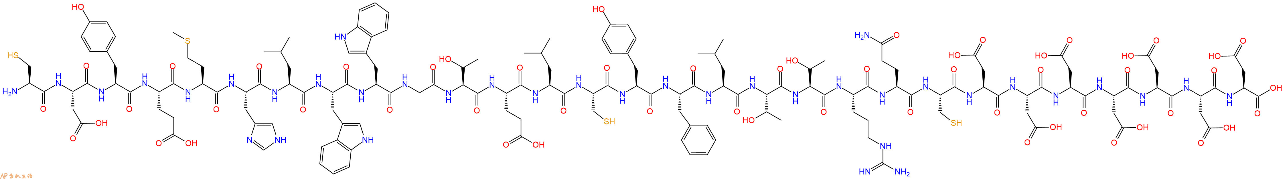 专肽生物产品H2N-Cys-Asp-Tyr-Glu-Met-His-Leu-Trp-Trp-Gly-Thr-Glu-Leu-Cys-Tyr-Phe-Leu-Thr-Thr-Arg-Gln-Cys-Asp-Asp-Asp-Asp-Asp-Asp-Asp-OH