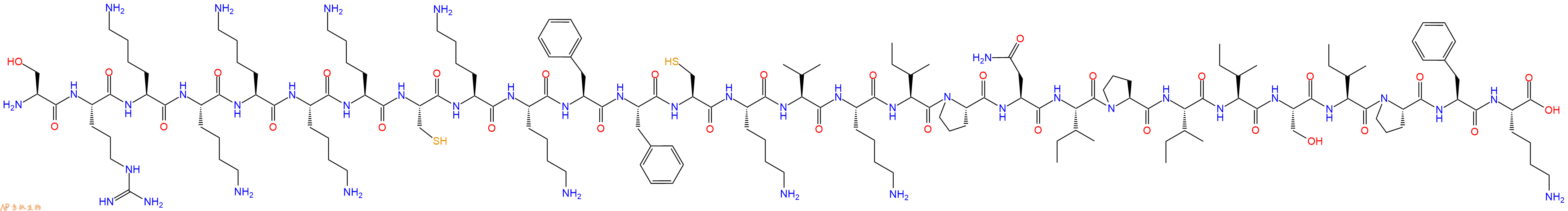 专肽生物产品H2N-Ser-Arg-Lys-Lys-Lys-Lys-Lys-Cys-Lys-Lys-Phe-Phe-Cys-Lys-Val-Lys-Ile-Pro-Asn-Ile-Pro-Ile-Ile-Ser-Ile-Pro-Phe-Lys-OH