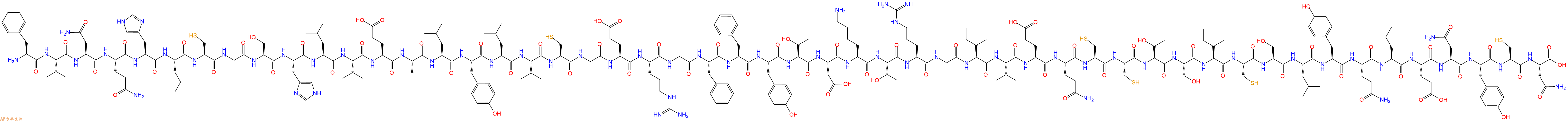 专肽生物产品H2N-Phe-Val-Asn-Gln-His-Leu-Cys-Gly-Ser-His-Leu-Val-Glu-Ala-Leu-Tyr-Leu-Val-Cys-Gly-Glu-Arg-Gly-Phe-Phe-Tyr-Thr-Asp-Lys-Thr-Arg-Gly-Ile-Val-Glu-Gln-Cys-Cys-Thr-Ser-Ile-Cys-Ser-Leu-Tyr-Gln-Leu-Glu-Asn-Tyr-Cys-Asn-OH