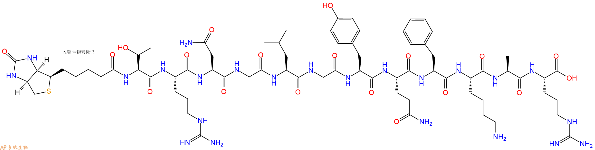 专肽生物产品Biotinyl-Thr-Arg-Asn-Gly-Leu-Gly-Tyr-Gln-Phe-Lys-Ala-Arg-OH