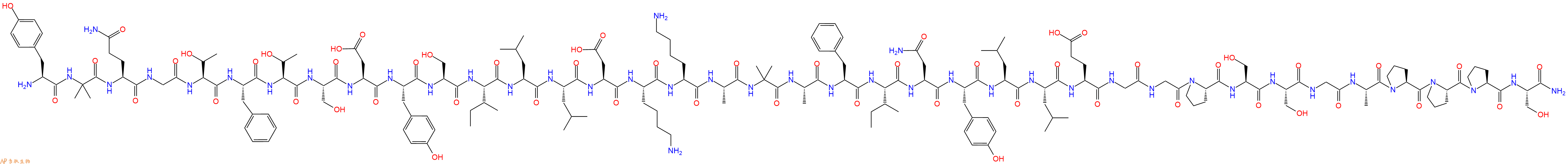专肽生物产品H2N-Tyr-Aib-Gln-Gly-Thr-Phe-Thr-Ser-Asp-Tyr-Ser-Ile-Leu-Leu-Asp-Lys-Lys-Ala-Aib-Ala-Phe-Ile-Asn-Tyr-Leu-Leu-Glu-Gly-Gly-Pro-Ser-Ser-Gly-Ala-Pro-Pro-Pro-Ser-NH2