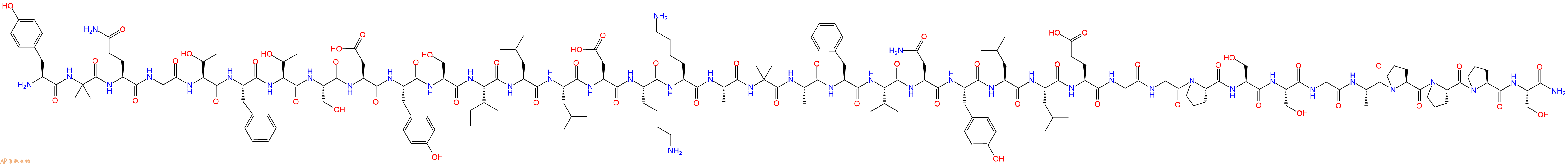 专肽生物产品H2N-Tyr-Aib-Gln-Gly-Thr-Phe-Thr-Ser-Asp-Tyr-Ser-Ile-Leu-Leu-Asp-Lys-Lys-Ala-Aib-Ala-Phe-Val-Asn-Tyr-Leu-Leu-Glu-Gly-Gly-Pro-Ser-Ser-Gly-Ala-Pro-Pro-Pro-Ser-NH2