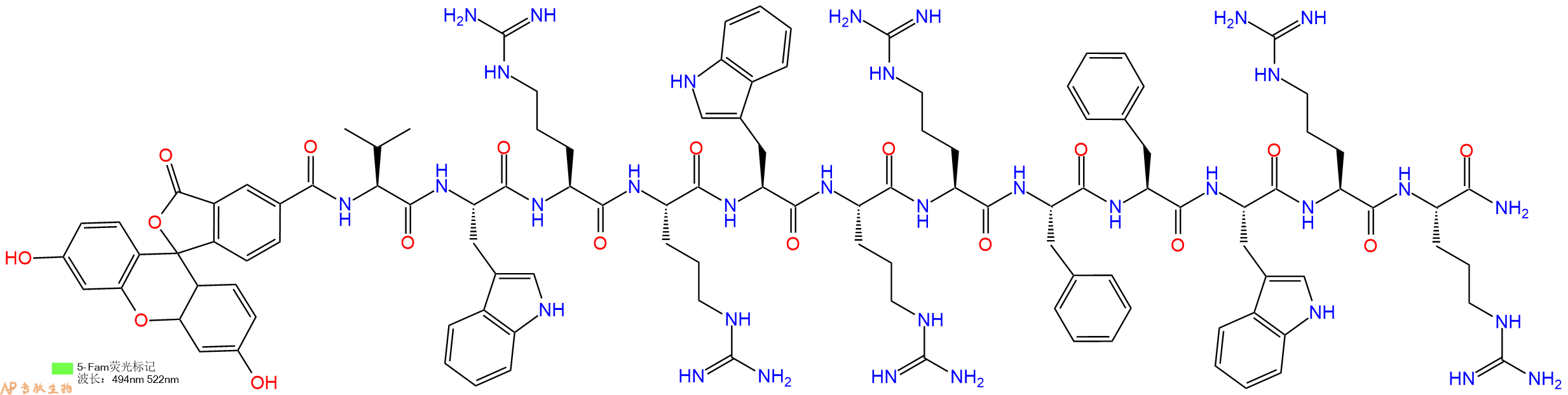 专肽生物产品5FAM-Val-Trp-Arg-Arg-Trp-Arg-Arg-Phe-Phe-Trp-Arg-Arg-NH2