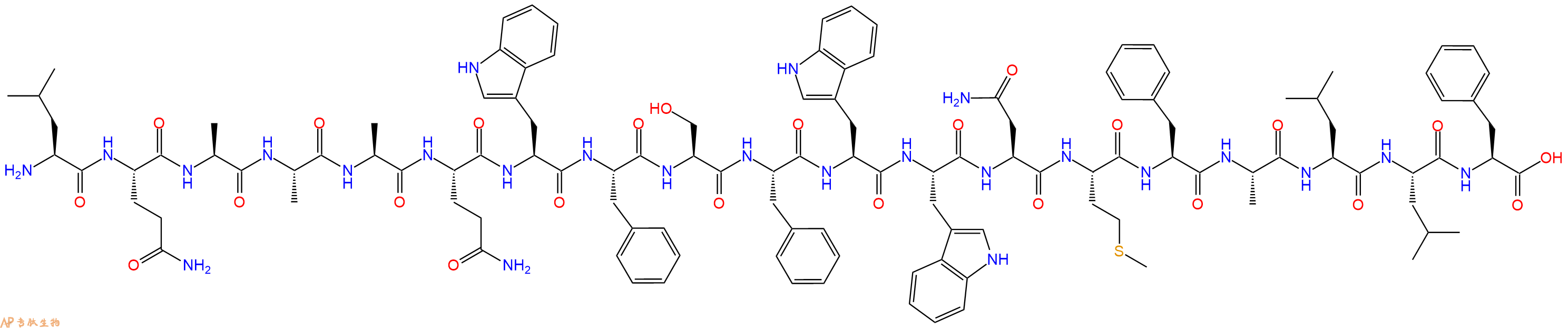 专肽生物产品H2N-Leu-Gln-Ala-Ala-Ala-Gln-Trp-Phe-Ser-Phe-Trp-Trp-Asn-Met-Phe-Ala-Leu-Leu-Phe-OH