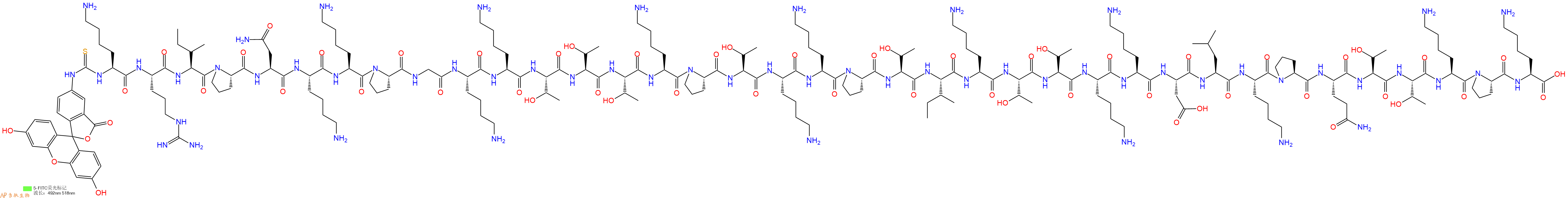 专肽生物产品5FITC-Lys-Arg-Ile-Pro-Asn-Lys-Lys-Pro-Gly-Lys-Lys-Thr-Thr-Thr-Lys-Pro-Thr-Lys-Lys-Pro-Thr-Ile-Lys-Thr-Thr-Lys-Lys-Asp-Leu-Lys-Pro-Gln-Thr-Thr-Lys-Pro-Lys-OH