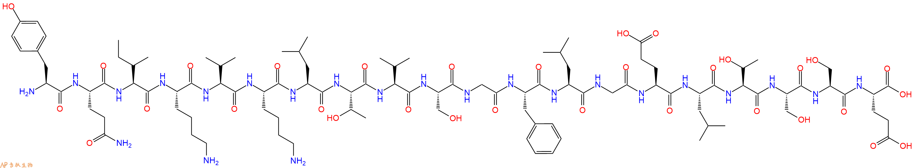 专肽生物产品H2N-Tyr-Gln-Ile-Lys-Val-Lys-Leu-Thr-Val-Ser-Gly-Phe-Leu-Gly-Glu-Leu-Thr-Ser-Ser-Glu-OH